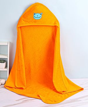 Babyhug Cotton Terry Knit Towel with Hood Frog Applique L 76.2 x B 76.2 cm - Orange