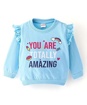 Babyhug 100% Cotton Knit Full Sleeves Sweatshirt With Text Graphics - Blue