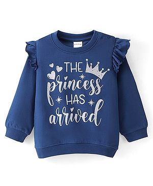 Babyhug 100% Cotton Knit Full Sleeves Sweatshirt With Text Graphics - Navy Blue