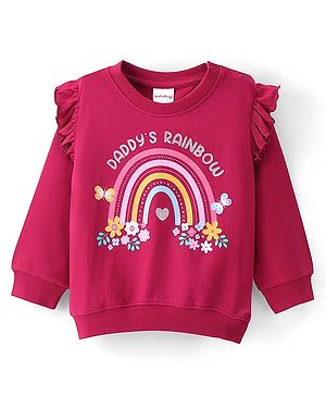 Babyhug 100% Cotton Knit Full Sleeves Sweatshirt With Rainbow Graphics - Red