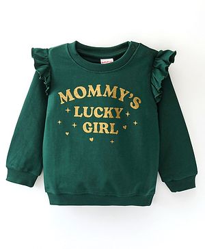 Babyhug Cotton Knit Full Sleeves Sweatshirt with Text Graphics Print - Green