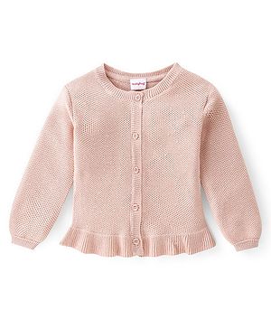 Babyhug 100% Cotton Knit Full Sleeves Front Open Sweaters - Peach