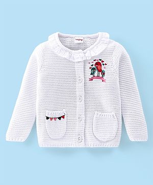 Babyhug Full Sleeves Front Open Sweater with Birds Design - OffWhite Babyhug Full Sleeves Front Open Sweater with Birds Design - OffWhite