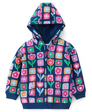 Babyhug 100% Cotton Knit Full Sleeves Sweatshirt Floral Print - Navy Blue