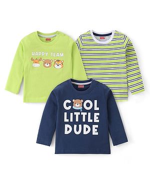 Babyhug 100% Cotton Knit Full Sleeves T-Shirt Pack of 3 with Bear Graphics - Multicolour