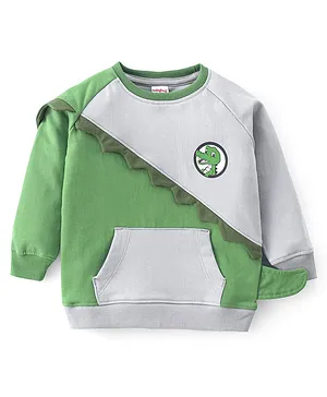 Babyhug Cotton Knit Full Sleeves Spikes Detailed Sweatshirt with Cut & Sew Design - Green & Grey