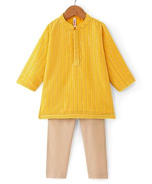 Babyhug Woven Full Sleeves Sequenced Embroidered Kurta Pyjama Set  -Yellow