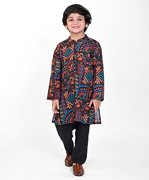 Babyhug Cotton Woven Full Sleeves Kurta Pyjama Set - Multicolor