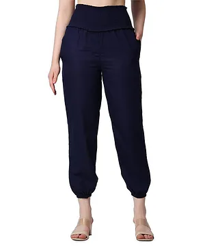 COLOR STUDIO Smocked Detailed  Maternity Solid Trouser - Navy Blue