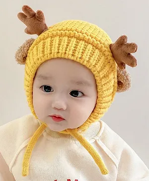 Ziory Beanie Knitted Deer Horn Designed Cap - Yellow