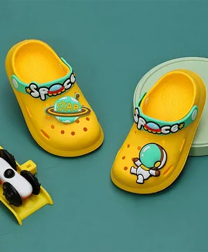 Yellow Bee Space & Astronaut Theme Detailed Clogs - Yellow