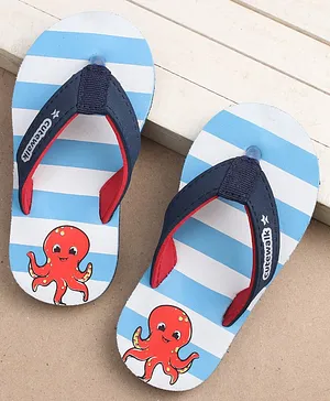 Cute Walk by Babyhug Slip-On Striped Flip Flops Octopus Print - Blue