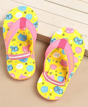 Cute Walk by Babyhug Slip On Flip Flops Kitty Print- Yellow