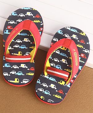 Cute Walk by Babyhug Flip Flops with Back Strap Vehicle Print - Blue