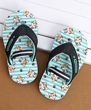 Cute Walk by Babyhug Slip On Flip Flops Stripes & Kitty Print-  Blue