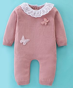 ToffyHouse Full Sleeves Romper With Butterfly Applique - Pink