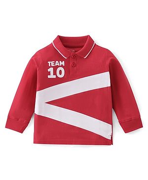 Babyhug 100% Cotton Knit Full Sleeves Polo T-Shirt with Text Graphics Print - Multicolor
