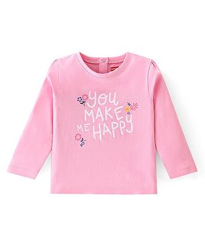 Babyhug 100% Cotton Knit Full Sleeves Top With Floral Graphics - Pink