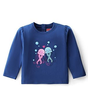 Babyhug Cotton Knit Full Sleeves T- Shirt Jellyfish Print - Navy Blue