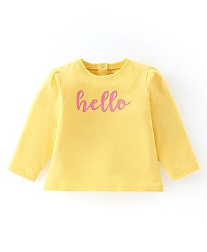 Babyhug Cotton Knit Full Sleeves T-Shirt with Text Graphics Print - Yellow