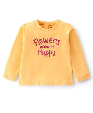 Babyhug Cotton Knit Full Sleeves T-Shirt Text Graphic Print - Yellow