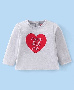 Babyhug 100% Cotton Knit Full Sleeves T-Shirt With Text Graphics - Grey & Red