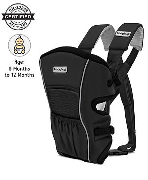 Babyhug  Embrace 2-in-1 Ergonomic Baby Carrier with Detachable Bib: Lightweight, Compact, Breathable, For newborns and toddlers, Offering front and inward carrying positions with padded straps for ultimate comfort and safety-Black