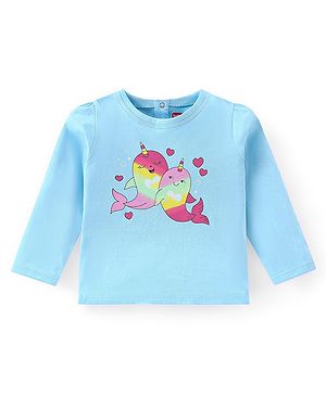 Babyhug 100% Cotton Knit Full Sleeves T-Shirt With Text Graphics - Blue