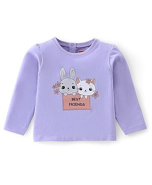 Babyhug Cotton Knit Full Sleeves Bunny Graphics T-Shirt - Violet
