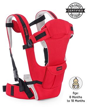 Babyhug Joy Bundle 4-in-1 Premium Baby Carrier : Lightweight, Breathable, Ergonomic design, 4 carrying positions, Head and neck support, Storage pocket, and Adjustable straps for babies up to 12 kg-Red