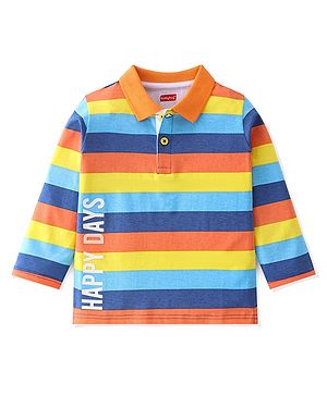 Babyhug Cotton Knit Full Sleeves Polo T-Shirt Stripes Graphics- Multicolor