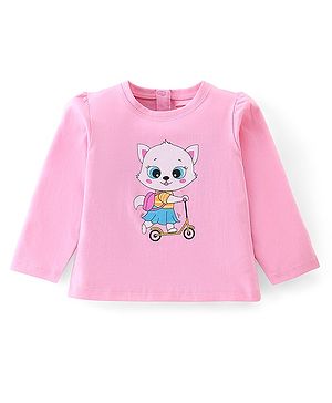Babyhug 100% Cotton Knit Full Sleeves Top With Kitty Graphics - Pink