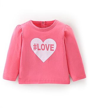 Babyhug 100% Cotton Knit Full Sleeves T-Shirt With Text Graphics - Pink
