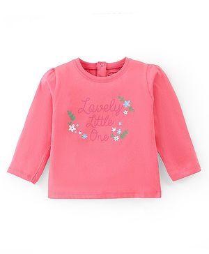 Babyhug 100% Cotton Full Sleeves T-Shirt With Floral Graphics- Pink