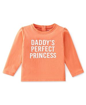 Babyhug Cotton Knit Full Sleeves T-Shirt with Text Graphics Print - Orange