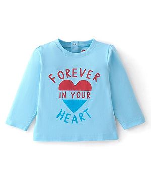 Babyhug 100% Cotton Knit Full Sleeves T-Shirt With Heart Graphics - Blue