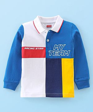 Babyhug 100% Cotton Knit Full Sleeves Polo T-Shirt with Text Graphics - Multicolor