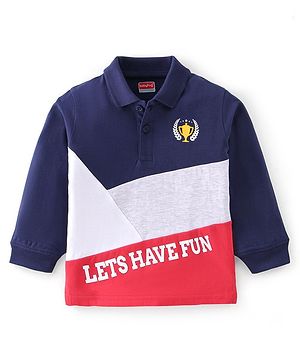 Babyhug 100% Cotton Knit Full Sleeves Polo T-Shirt with Trophy Graphics - Multicolor