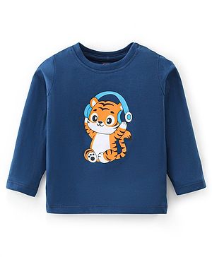 Babyhug 100% Cotton Knit Full Sleeves T-Shirt With Tiger Print - Navy Blue