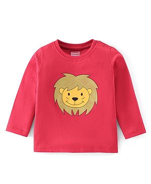 Babyhug Cotton Knit Full Sleeves Lion Print T-Shirt - Red