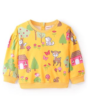 Babyhug Cotton Knit Full Sleeves Butterfly & Deer Printed Sweatshirt - Mustard Yellow