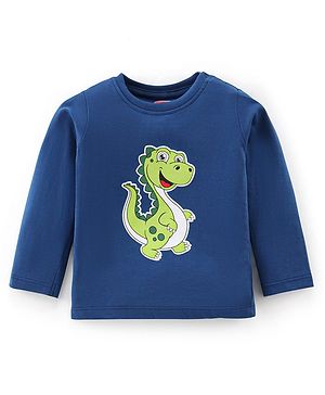 Babyhug 100% Cotton Knit Full Sleeves T-Shirt With Dino Print - Navy Blue