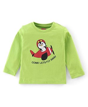 Babyhug Cotton Knit Full Sleeves T-Shirt with Penguin Graphics Print - Lime Green