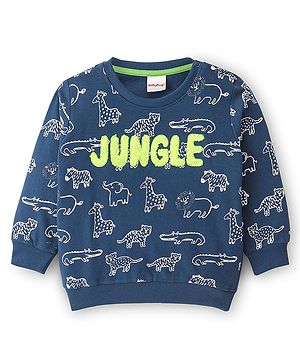 Babyhug Cotton Full Sleeves Sweatshirt Lion Graphic Print - Navy Blue