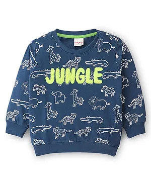 Babyhug Cotton Full Sleeves Sweatshirt Lion Graphic Print - Navy Blue