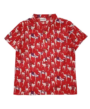 Snowflakes Half Sleeves Camel Printed Kurta Style Shirt - Red