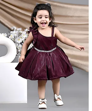Titrit Solid Sleeveless Fit And Flare Satin  Party Frock -  Wine