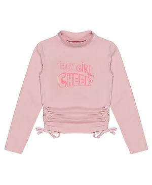 Young Birds Full Sleeves Hey Girl Cheer Text Printed Tee - Pink