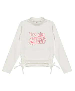 Young Birds Full Sleeves Hey Girl Cheer Text Printed Tee - White