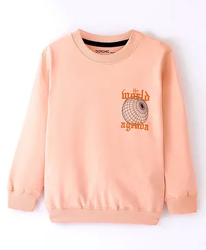 Doreme Cotton Terry Full Sleeves T-Shirt Text Print - Peach